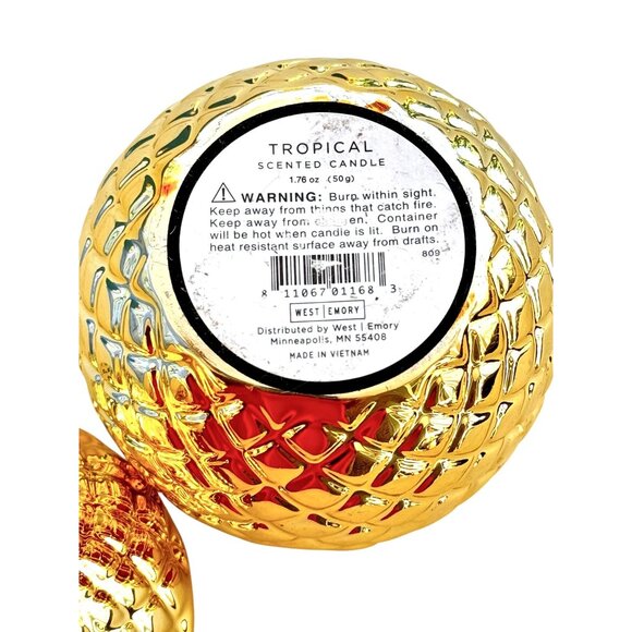 Gold Pineapple Jar Tropical Scented Candle By West Emory 1.76 Oz - Picture 6 of 9